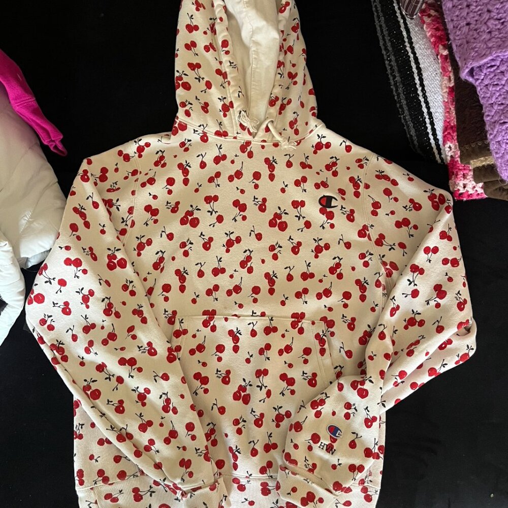 Champion + HVN Cherry Pattern Size S Women's Reverse Weave Hoodie
